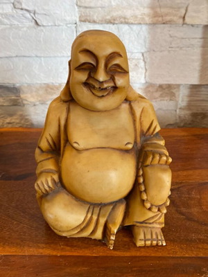 Laughing Buddha διακοσμητικό άγαλμα σαν καινούργιο με expressive carving και πατίνα