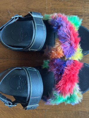 Dr. Martens Rainbow Faux Fur Platform Sandals, Size 39