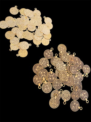 Metal clothing ornaments oriental coin 1.4 cm pack of 120 new, gold color