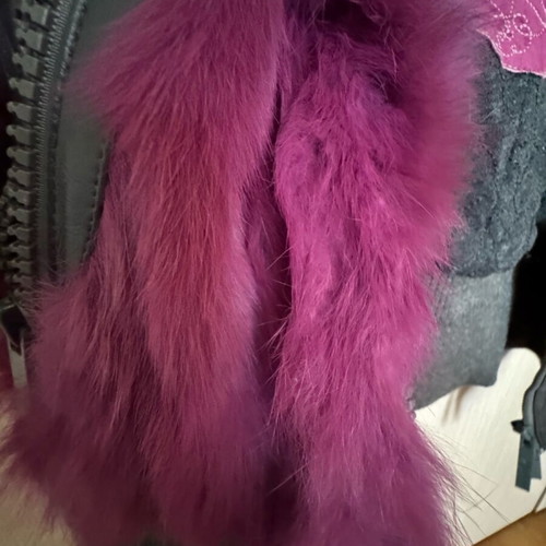 BSB fur jacket like new, purple and gray, with detachable hood