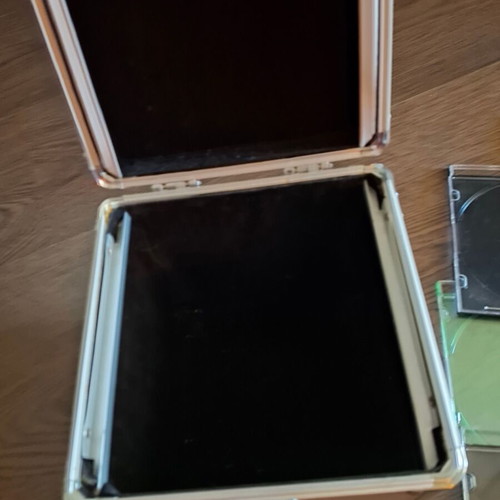 Small iron case like new, safe with black leather interior