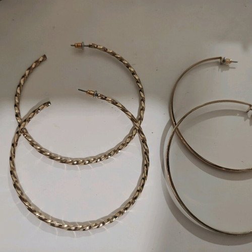 Hoop earrings used, 2 pairs gold tone