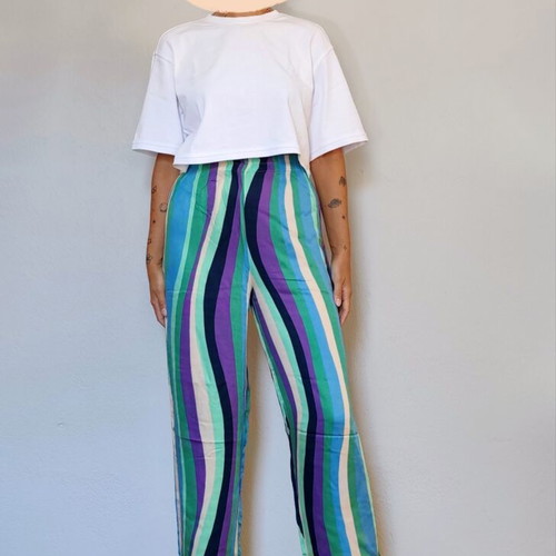 Innocent satin wide-leg pants like new, colorful stripes, size S