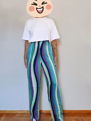 Innocent satin wide-leg pants like new, colorful stripes, size S