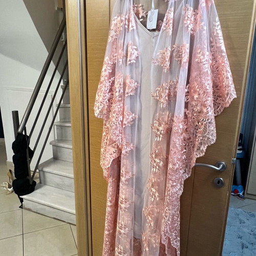 Lace caftan dress long new large beige orange