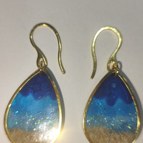 Earrings "Sea in a Drop" new, handmade with UV resin and surgical steel hooks