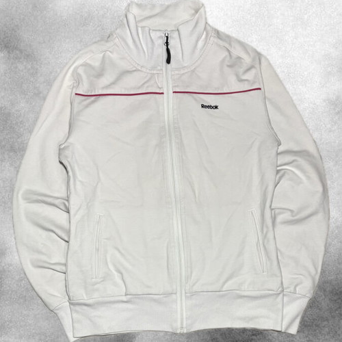 Reebok White Track Jacket with Pink Accent like New