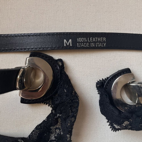 Black Belt with Lace Tie New, 100% Leather from Italy
