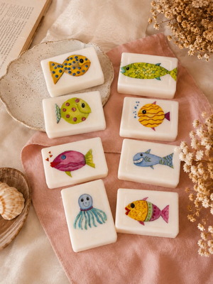 Handmade soap set with colorful fish, pack of 8, new