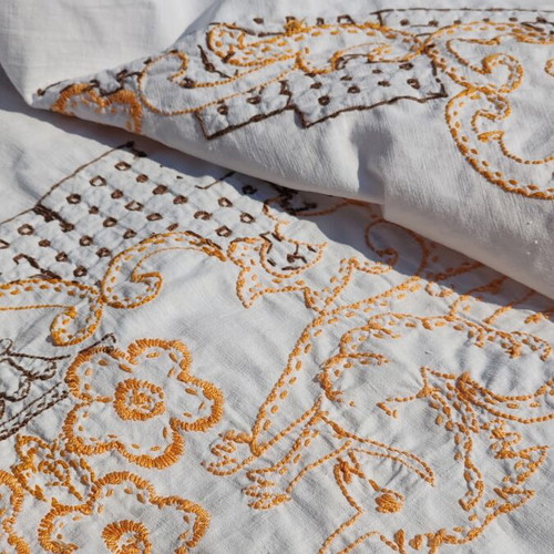 Handmade embroidered cotton tablecloth, 140x125 cm