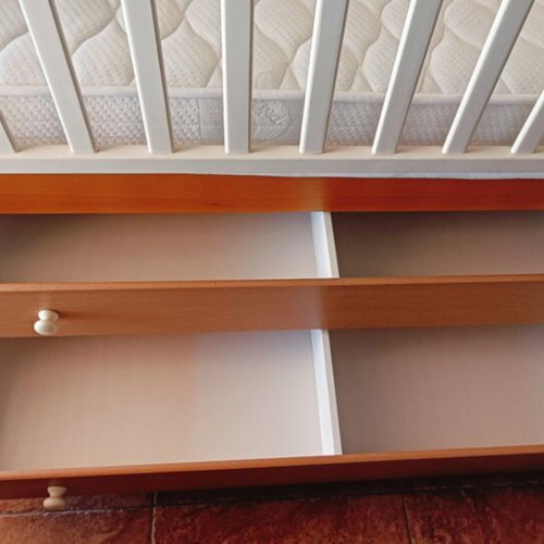 Baby cot with mattress, wood and white