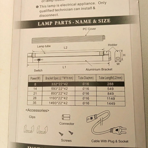 Osram Germicidal Puritec HNS G5 8W UV-C 30cm lamp unused with installation kit