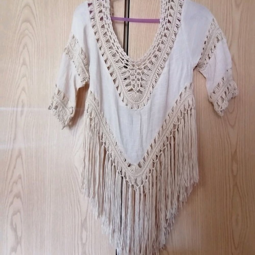 Tunic with fringes like new, beige, size M