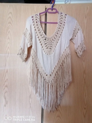 Tunic with fringes like new, beige, size M