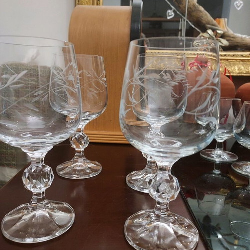 Crystal glasses carved handmade like new, set of 4 pieces