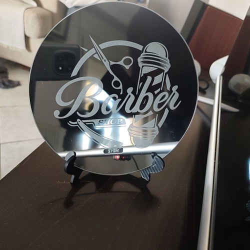 Barber Shop Mirror with Laser Engraving, new, 20cm