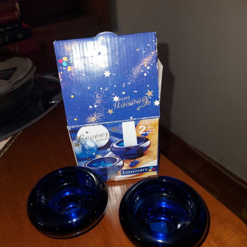 Luminarc Saphir glass tealight holders like new, blue