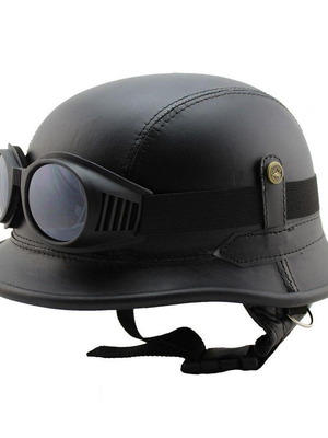 Retro Motorcycle Helmet with Vintage Goggles Black Matte Size L