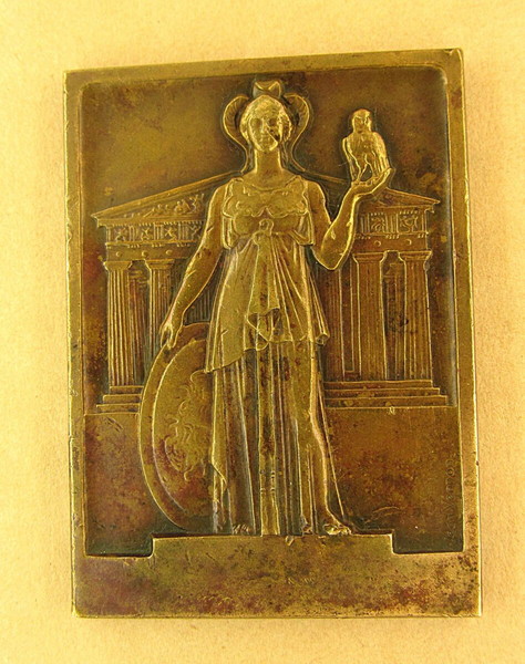 Πλακέτα Τράπεζας Αθηνών. Bronze αναμνηστική πλακέτα της Τράπεζας Αθηνών, χαράκτης  Jean Vernon