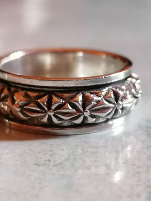 Silver 925 ring double band with embossed vintage design new