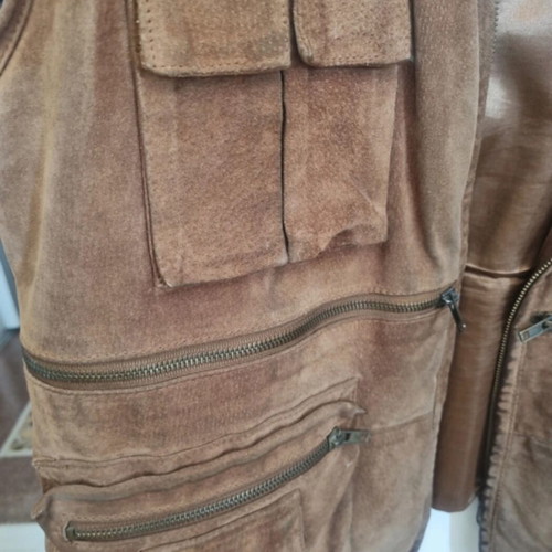Explorer vintage men's leather vest used, brown with pockets