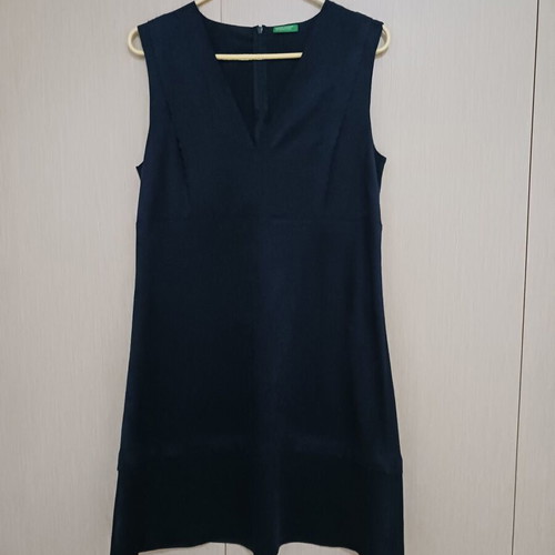 Benetton blue dress with leather texture, like new, size M