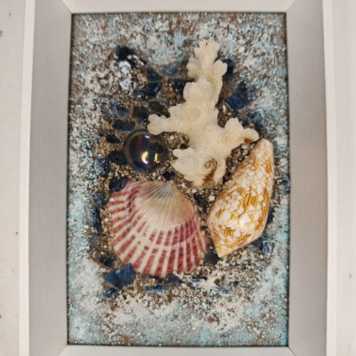 3D Embossed Artwork by I. Cabri with Natural White Coral and Shells