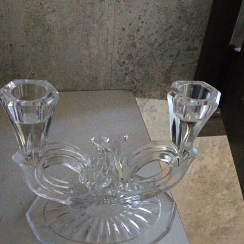 Glass double candlestick like new