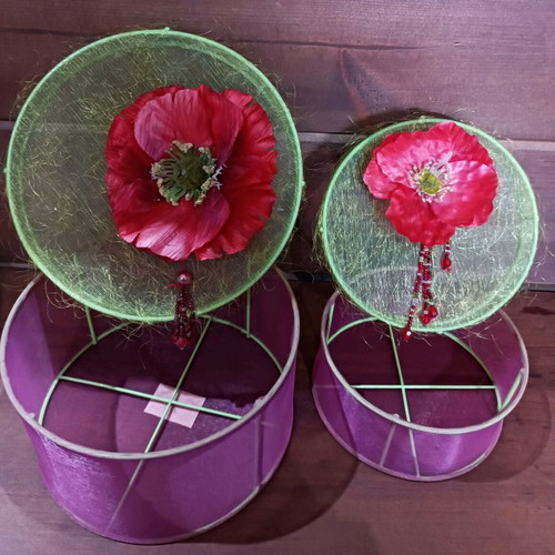 Organza storage boxes with poppies set of two new