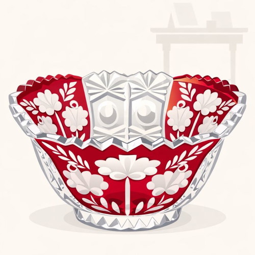 Vintage ruby red cut crystal bowl with etched floral overlay new