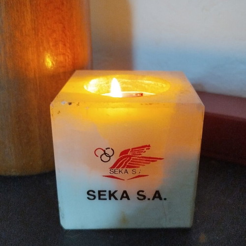 Onyx Marble Candlestick used, vintage SEKA S.A. collectible