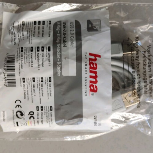 HAMA καλώδιο USB 2.0 1,5μ A-Male σε B-Male καινούργιο