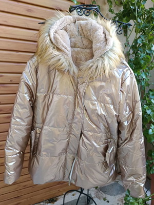 Puffer jacket pink-gold with hood and sherpa lining size M new