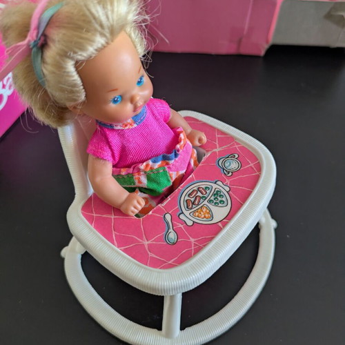 Barbie Li'l Friend Mattel doll used with high chair and shoes