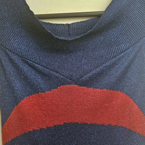 Nassos Ntotsikas knitted evening dress like new, mini, blue and red, size S/M