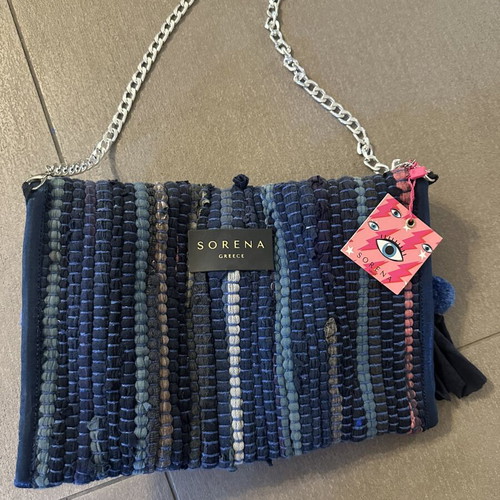 Sorena Handmade blue shoulder bag clutch with eye and chain