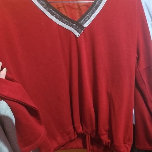 Formal blouse new with rhinestones at neckline red