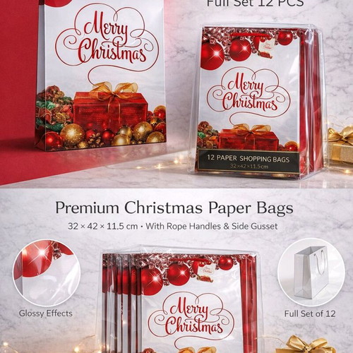 Luxury paper bags new, pack of 12 pieces 32x42x11.5 cm