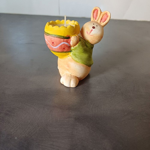 Ceramic Easter candle holder bunny with white candle like new