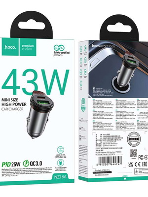 Μίνι φορτιστής αυτοκινήτου HOCO USB-C PD 43W και USB QC3.0 καινούργιο