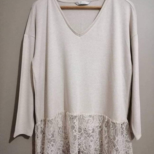 Beige pullover with lace L new, unworn