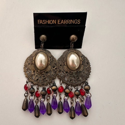 Vintage dangling earrings used, multicolor, boho style