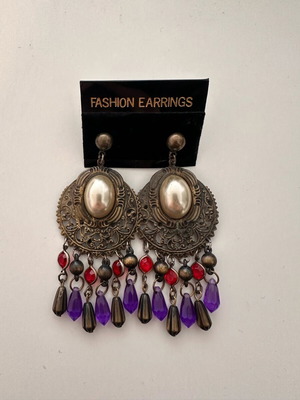 Vintage dangling earrings used, multicolor, boho style