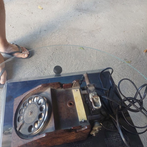Antique telephone used, black corded