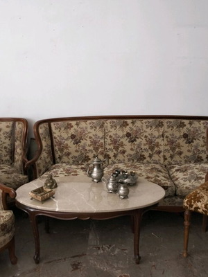 Living room set used with sofa, marble table, and 2 armchairs