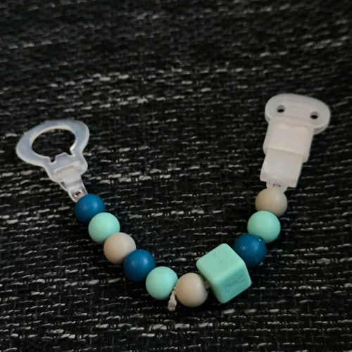 Nattou Pacifier Clip – Teether 25cm blue-light blue-beige