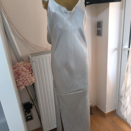 Satin maxi dress silver backless XL like new