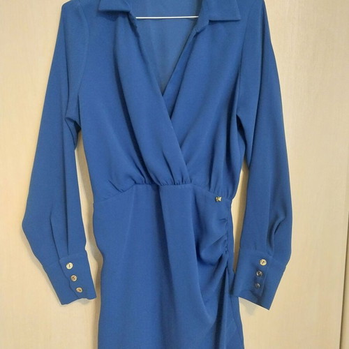 Regalinas dress S blue wrap with gold buttons new