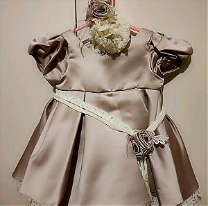 Βαπτιστικό φόρεμα vintage σατέν dusty pink με δαντέλα