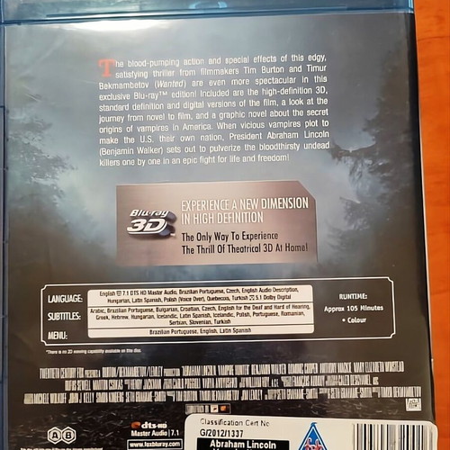 Blu-ray 3D Abraham Lincoln Vampire Hunter like new with Greek subtitles